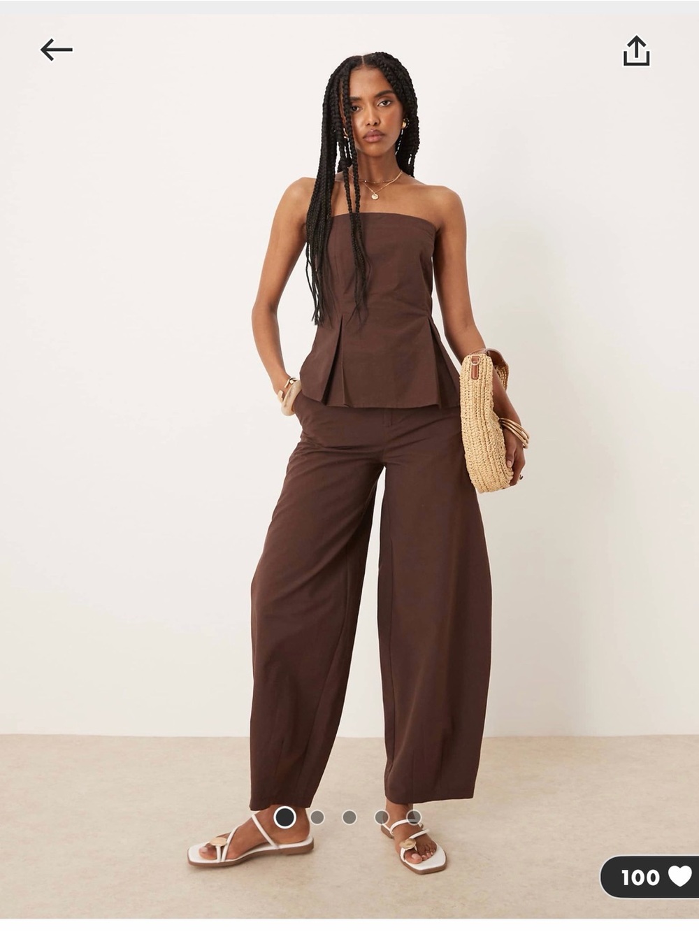 ASOS linen Strapless Wide-Leg Pants Set in Chocolate Brown